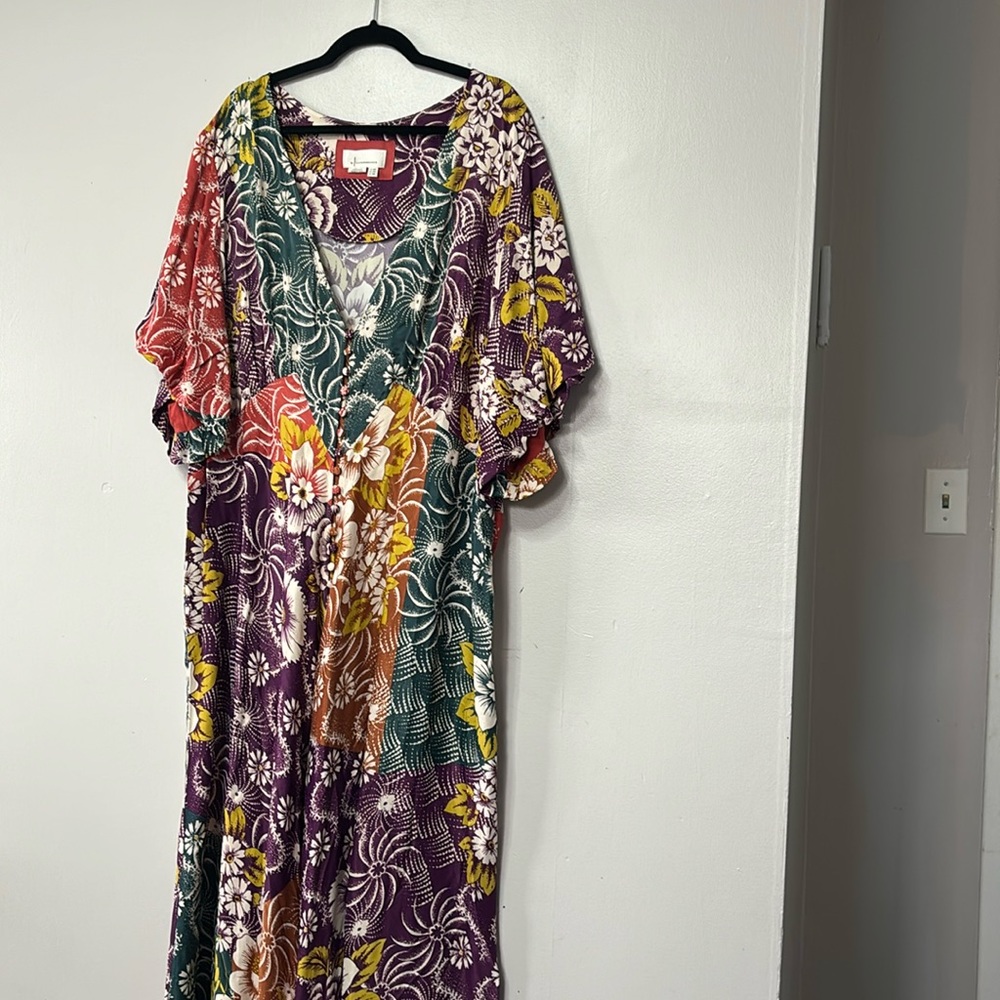 24W Anthropologie mixed print dress with handkerchief hemline